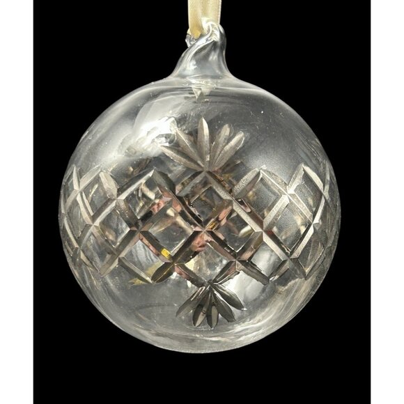 Blown Clear Cut Glass Christmas Ornament Ball 4" Holiday Decor Vintage - Picture 1 of 7